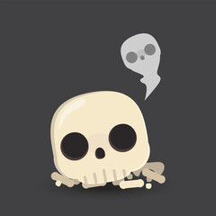 Cute style Broken Skull cartoon vector sticker