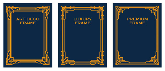  Art Deco gold frame vintage frame line geometric luxury frames wedding banner label card geometric background vector illustration