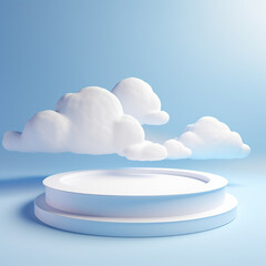Podium minimalis with 3d cloud background clour soft blue