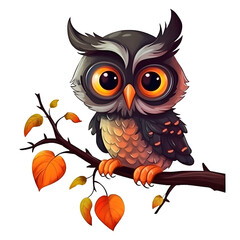Owl, Halloween, cute, spooky, cartoon, character, transparent background, generative ai