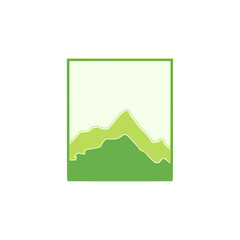 Icon of green mountains in flat design, symbolizing nature.
