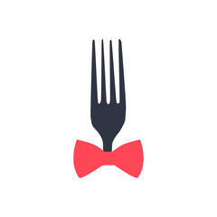 Concept for a restaurant, cafe, bar, or fast food represented by a fork and bow tie logo icon.