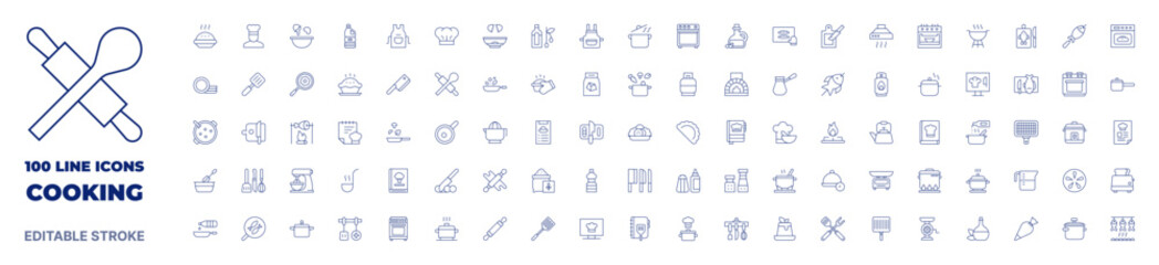 100 icons Cooking collection. Thin line icon. Editable stroke. Cooking icons for web and mobile app.