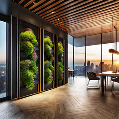 sustainable eco - friendly interior room design with glass windows.
