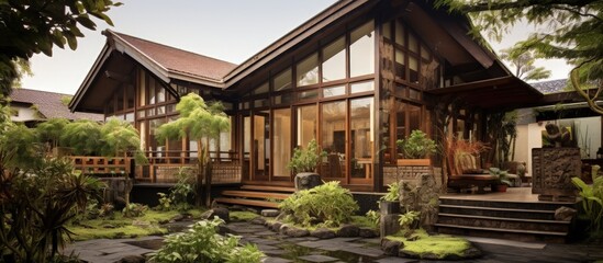 Indonesia's vintage home features wooden elements.