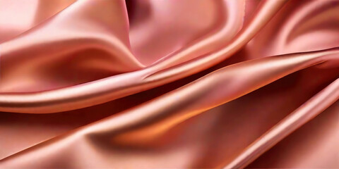 Close-up smooth silk fabric of rose gold color.