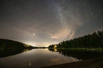 Milky Way Night Sky by lake Ragnerudssjoen in Dalsland Sweden beautiful nature forest pinetree