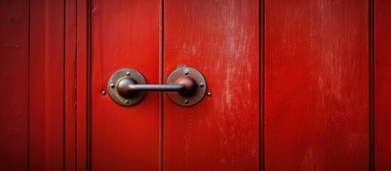 A red door made of wood and a circular lock with a handle