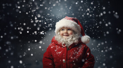A little kid in a Santa Claus costume