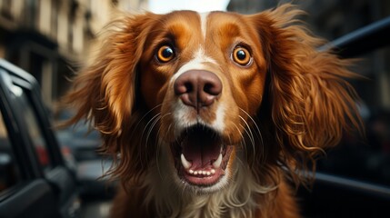 Portrait of shocked dog on the street
