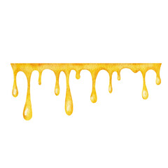 Drops of honey. Watercolor illustration isolated on white background. Border drops