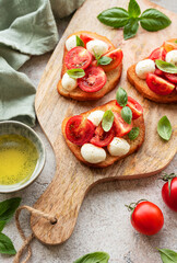 Bruschetta with tomato, basil and mozzarella cheese