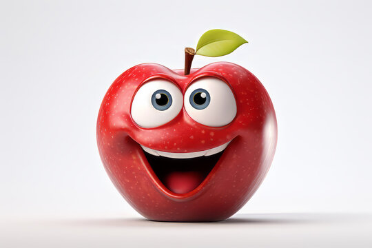Cute cartoon apple with eyes. Cartoon fruit character. Funny emoticon illustration.