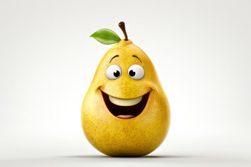 Cute cartoon pear with eyes. Cartoon fruit character. Funny emoticon illustration. - obrazy, fototapety, plakaty