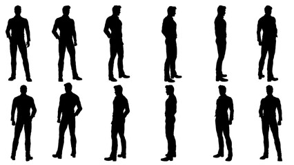 collection of different silhouette male body posing with business working suit, casual  worker outfit ,isolated vector