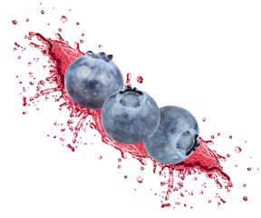 blueberry juice splash isolated on white background
