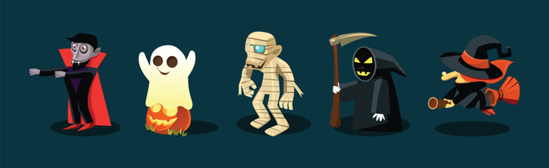 Halloween Holiday Creepy and Scary Object Vector Set