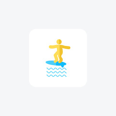 Surfing Flat Icon Travel And Tour Icon, Tourism Icon, Exploring World Icons