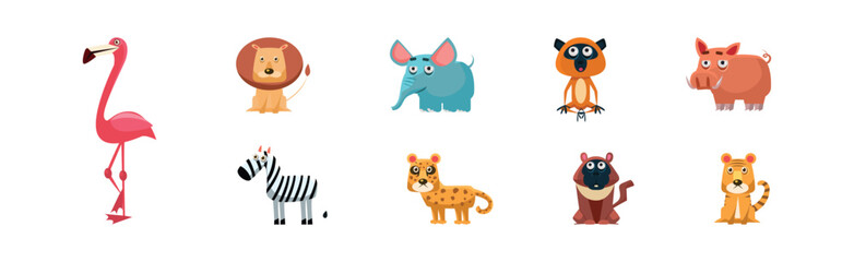 Funny African Animals and Zoo Fauna Vector Set