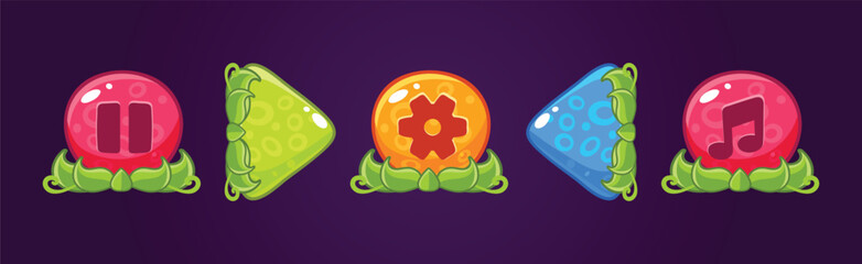 Glossy Button with Green Grass for Game User Interface Vector Set