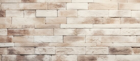 Fototapeta premium White and cream brick wall texture backdrop with vintage pattern and uneven color.