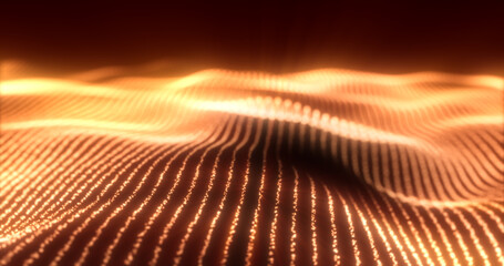 Abstract yellow energy magic waves from glowing particles and lines futuristic hi-tech background