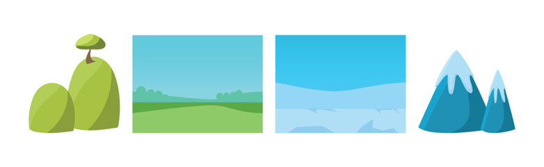 Nature Landscape Flat Elements for Game Design Vector Set