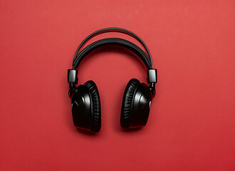 Fototapeta na wymiar Black friday headphone on red and black background