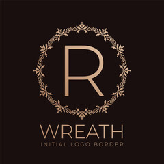 letter R wreaths border initial vintage logo design