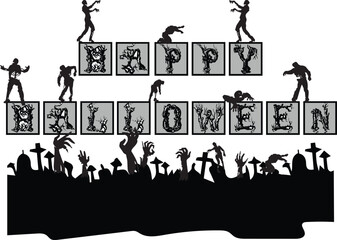 Happy Halloween with zombie and graveyard. Spooky image for Halloween party decoration.