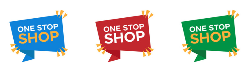 Ones stop shop vector labels set. One stop shop vector banners