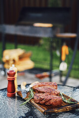 Grilled meat on backyard