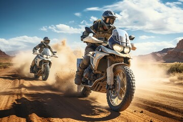 Obraz premium Motocross riders on the field, motocross sports, motorcycle rally motorcyclist