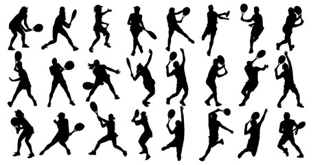 set of silhouettes tennis player illustration vector