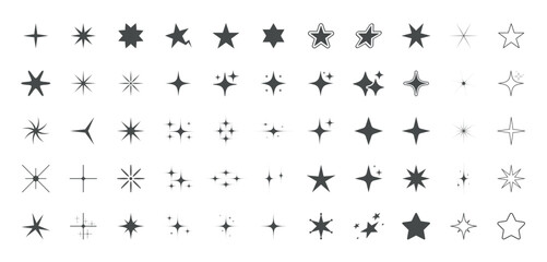 Stars flat line icons set. Retro futuristic sparkle vector collection. Modern geometric elements abstract symbol