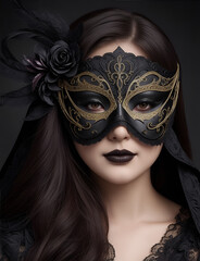 Woman in black  in masquerade mask