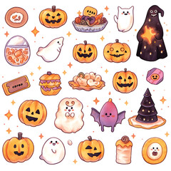 colored pencil set of halloween theme witch element vector illustration