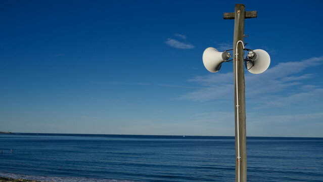 Speaker tower on the beach for Tsunami warning