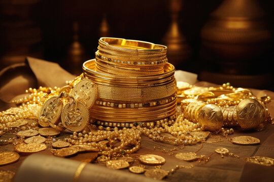 gold bangle on table. gold loan concept