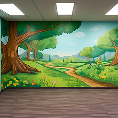 Cartoon Forest Background Design for Interior