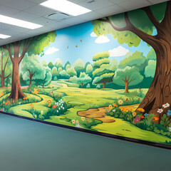 Cartoon Forest Background Design for Interior