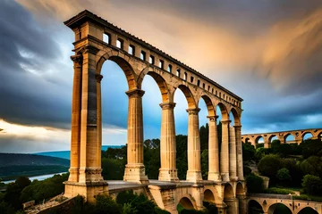 Fotobehang Pont du Gard REMOULINS, FRANCE, SEPTEMBER 20, 2019 : The Pont du Gard, the highest Roman aqueduct bridge, and one of the most preserved, was built in the 1st centu
