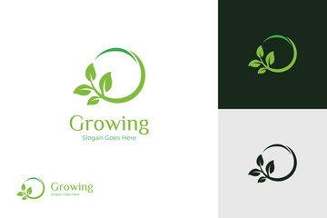 growing leaf logo icon design, circle Earth with plant graphic element, symbol, sign for green Earth Day, nature globe and greening earth logo template