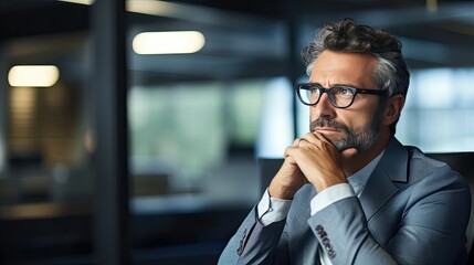 Young businessman thinking about work plan in office