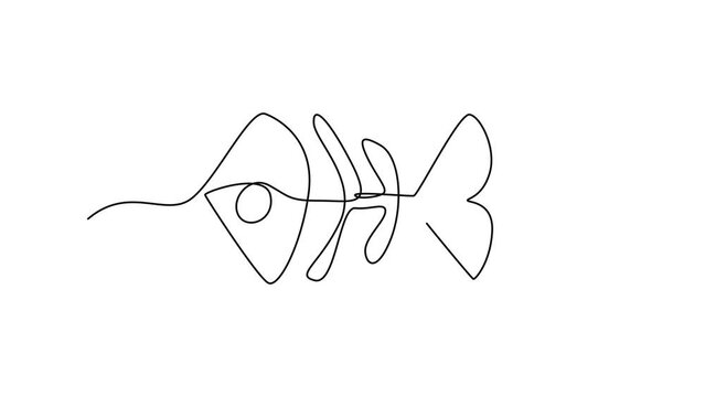 Fish Skeleton Continuous Line Icon, Monoline Dead Fish Symbol, One Line Animal Skull Silhouette, Salmon Skeleton Sign, Endless Shape
