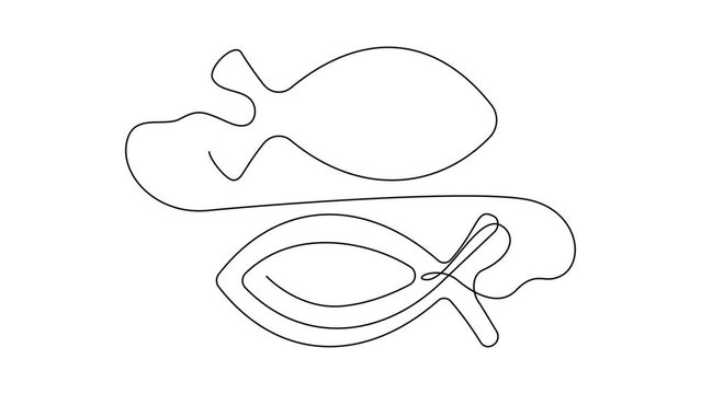 Continuous Line Fish Icon, Monoline Fishing Symbol, One Line Tuna Silhouette, Salmon Sign, Fish Endless Shape