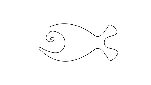 Continuous Line Fish Icon, Monoline Fishing Symbol, One Line Tuna Silhouette, Salmon Sign, Fish Endless Shape