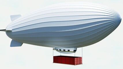 Fototapeta premium airship or dirigible balloon is carrying containers for shipping delivery in the sky 3d rendering
