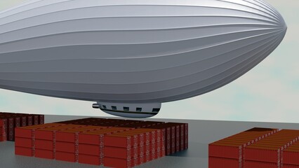 airship or dirigible balloon is carrying containers for shipping delivery in the sky 3d rendering © Love Employee
