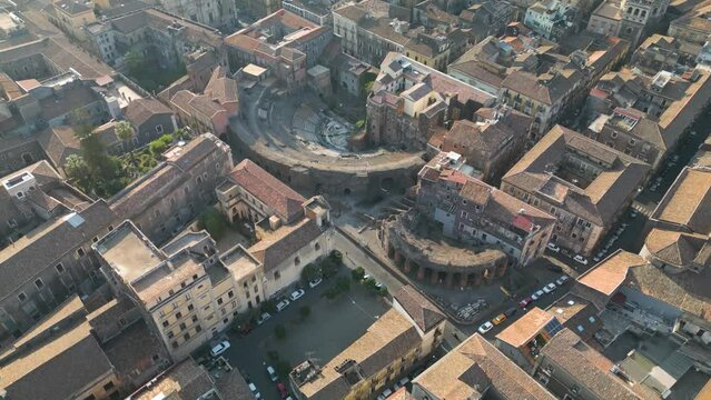 Anicent Roman Theatre of Catania - Cinematic Establishing Drone Shot